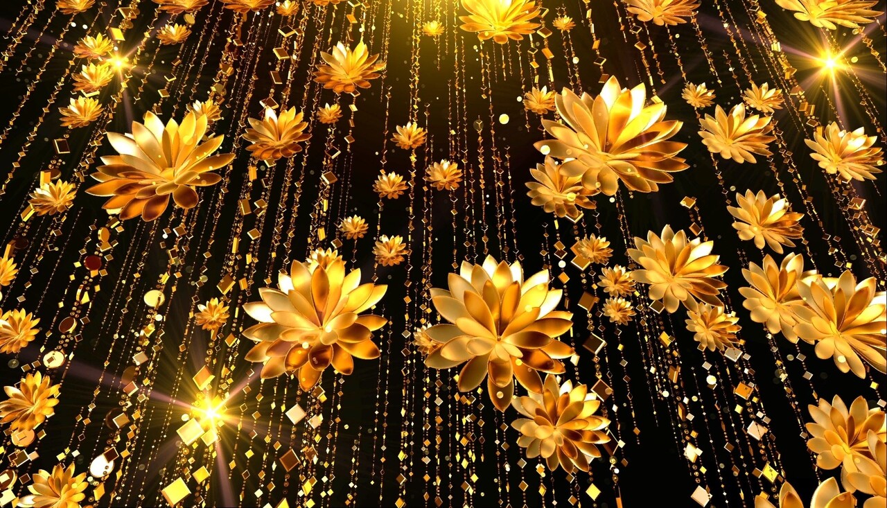 Gold flowers on a black background