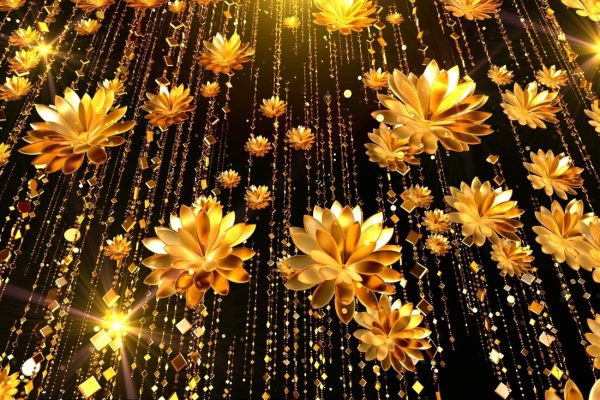 Gold flowers on a black background